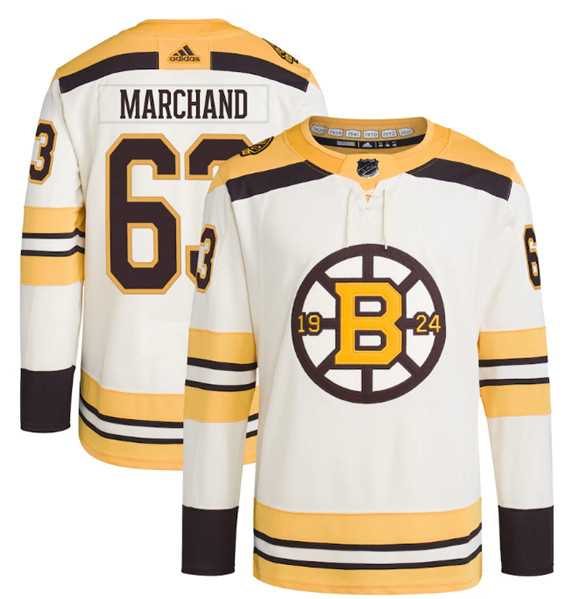 Mens Boston Bruins #63 Brad Marchand Cream 100th Anniversary Stitched Jersey Dzhi->boston bruins->NHL Jersey